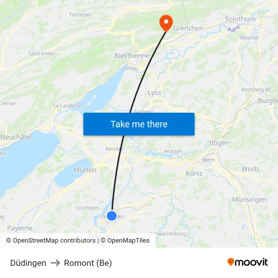 Düdingen to Romont (Be) map