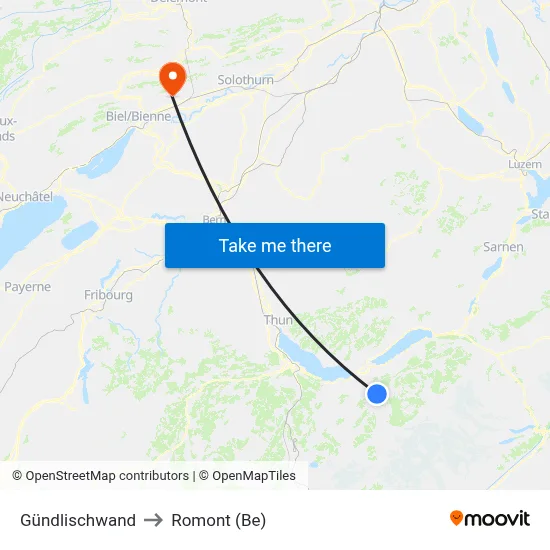 Gündlischwand to Romont (Be) map