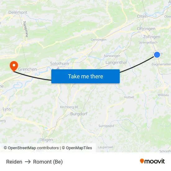 Reiden to Romont (Be) map