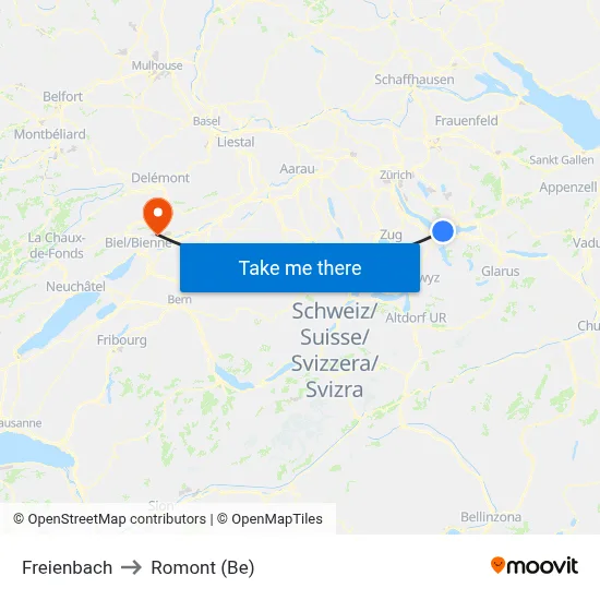 Freienbach to Romont (Be) map