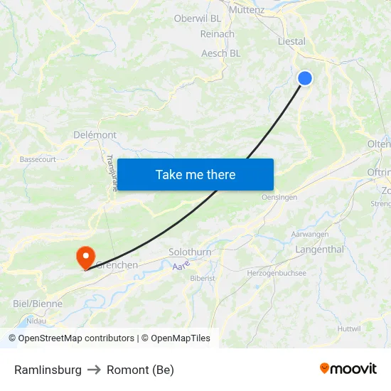 Ramlinsburg to Romont (Be) map
