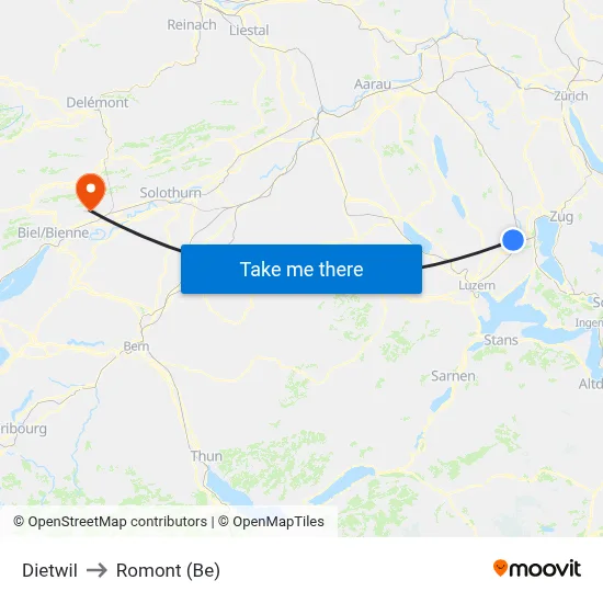 Dietwil to Romont (Be) map