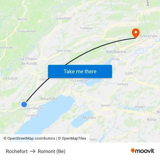 Rochefort to Romont (Be) map