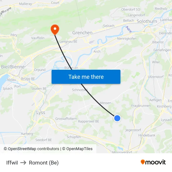 Iffwil to Romont (Be) map