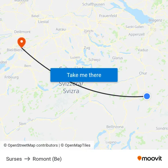Surses to Romont (Be) map