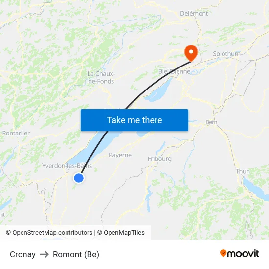 Cronay to Romont (Be) map