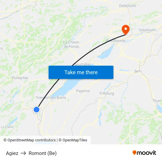 Agiez to Romont (Be) map