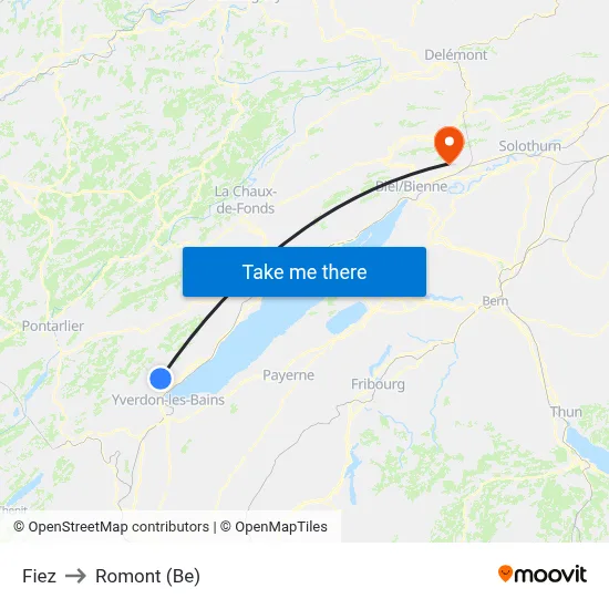 Fiez to Romont (Be) map