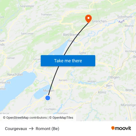 Courgevaux to Romont (Be) map