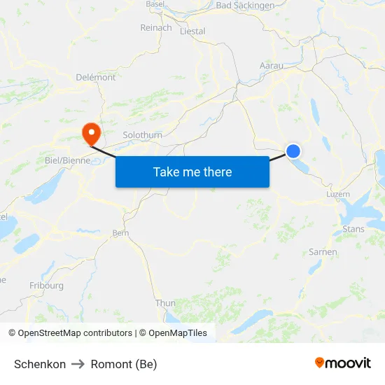 Schenkon to Romont (Be) map