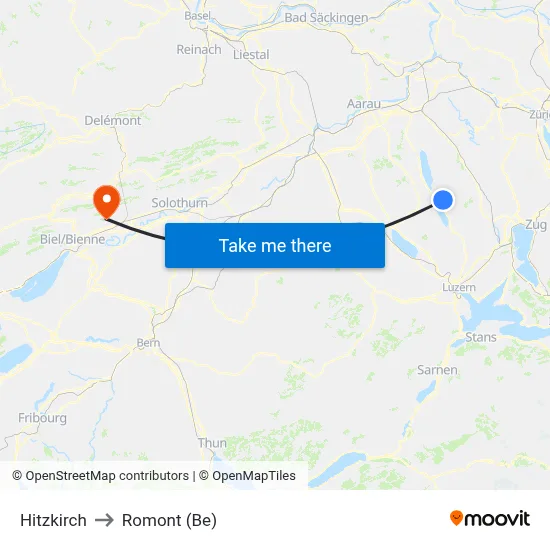 Hitzkirch to Romont (Be) map