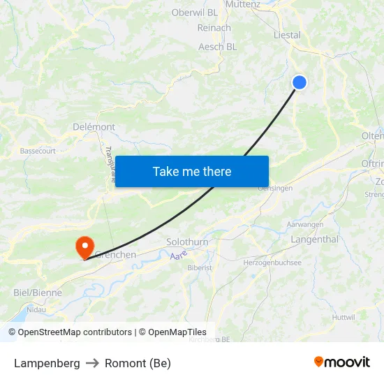 Lampenberg to Romont (Be) map