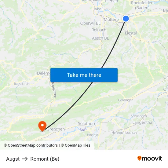 Augst to Romont (Be) map