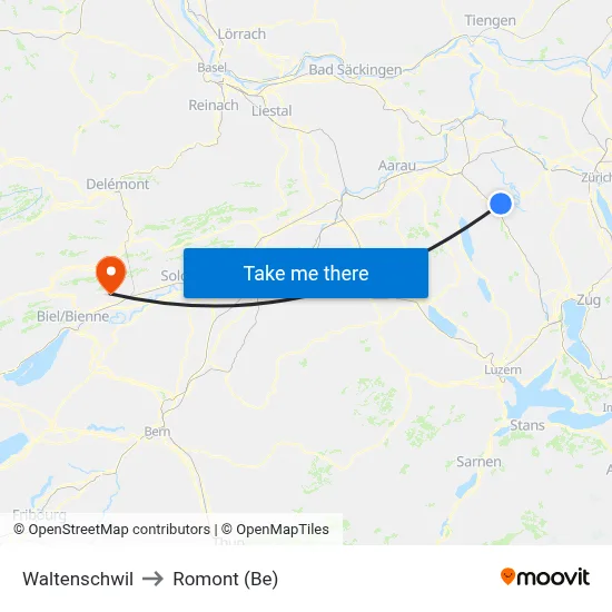 Waltenschwil to Romont (Be) map