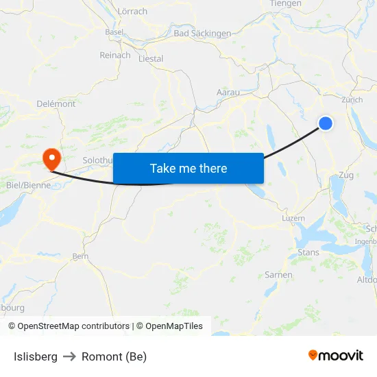 Islisberg to Romont (Be) map