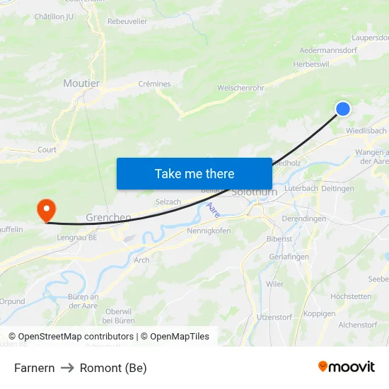 Farnern to Romont (Be) map