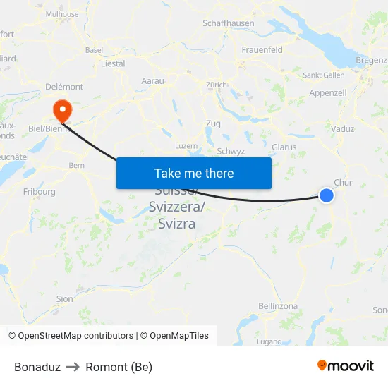 Bonaduz to Romont (Be) map