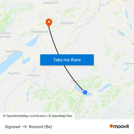 Sigriswil to Romont (Be) map