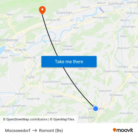Moosseedorf to Romont (Be) map