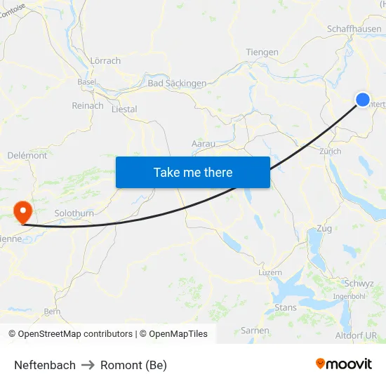 Neftenbach to Romont (Be) map