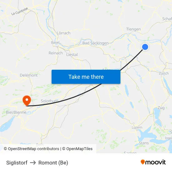 Siglistorf to Romont (Be) map