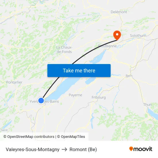 Valeyres-Sous-Montagny to Romont (Be) map