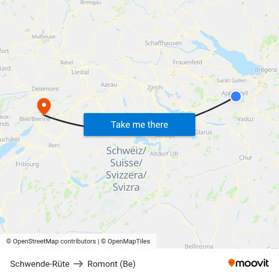 Schwende-Rüte to Romont (Be) map