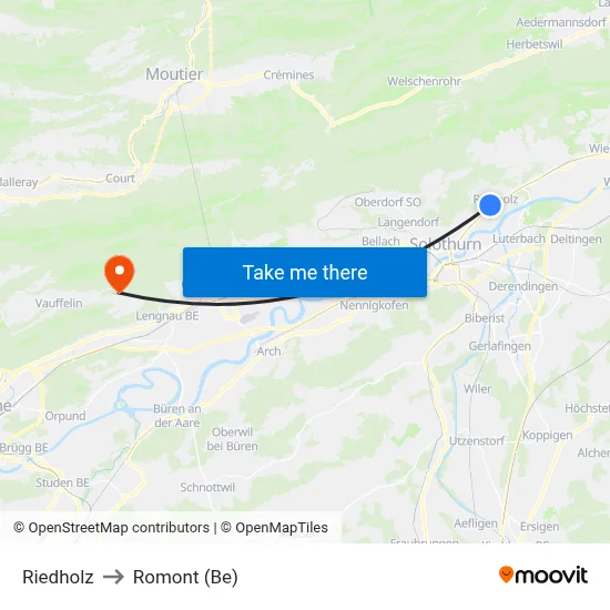Riedholz to Romont (Be) map
