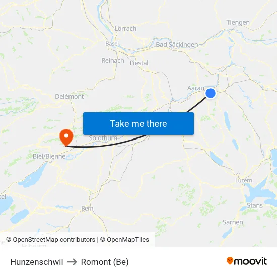 Hunzenschwil to Romont (Be) map