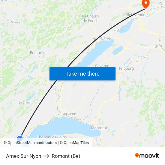 Arnex-Sur-Nyon to Romont (Be) map