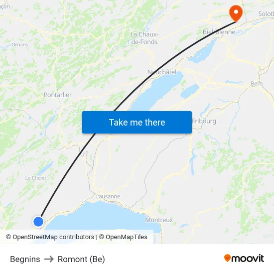 Begnins to Romont (Be) map