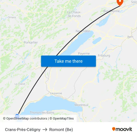 Crans-Près-Céligny to Romont (Be) map