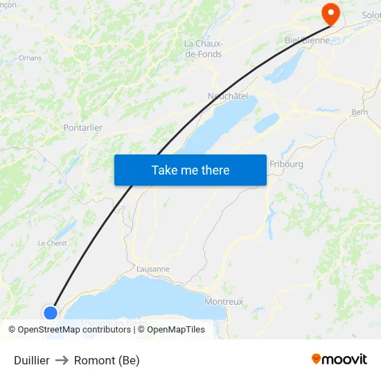 Duillier to Romont (Be) map