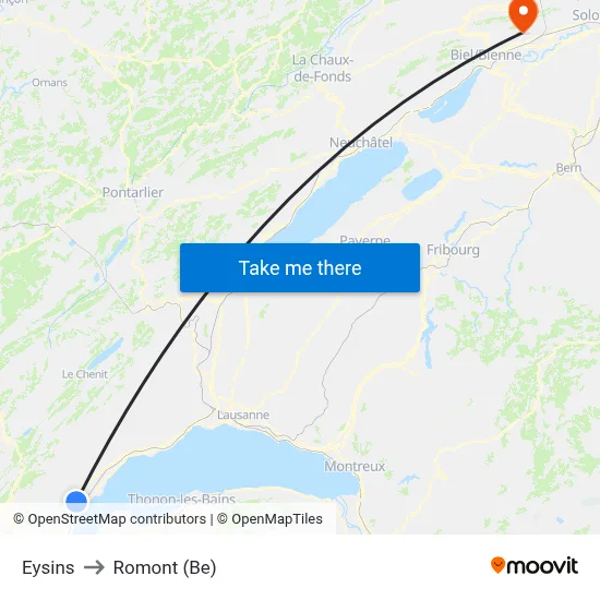Eysins to Romont (Be) map