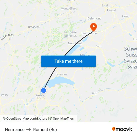 Hermance to Romont (Be) map