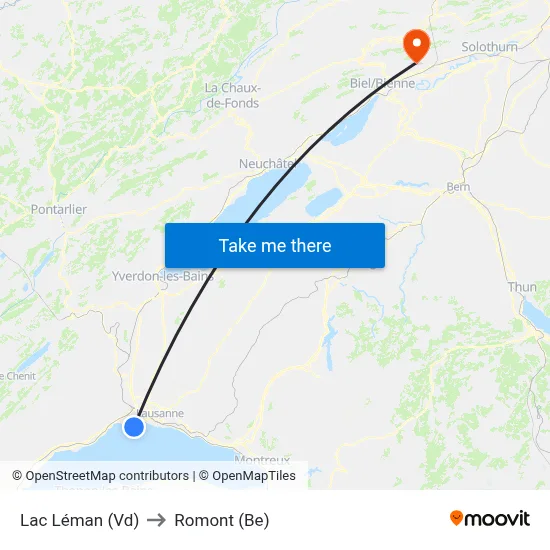 Lac Léman (Vd) to Romont (Be) map