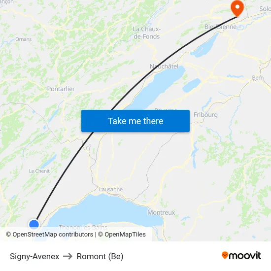 Signy-Avenex to Romont (Be) map