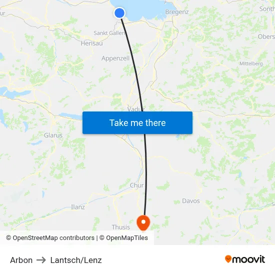 Arbon to Lantsch/Lenz map