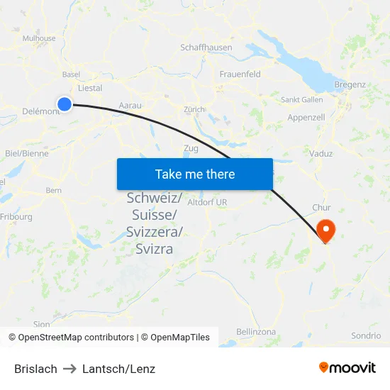 Brislach to Lantsch/Lenz map