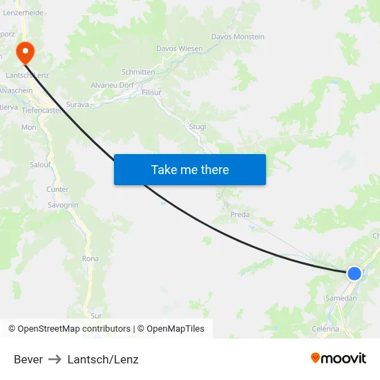 Bever to Lantsch/Lenz map