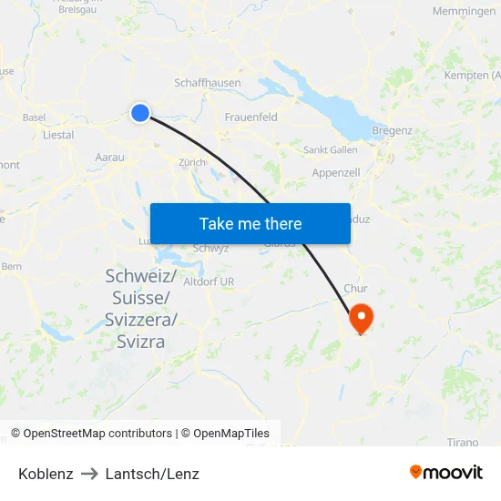 Koblenz to Lantsch/Lenz map