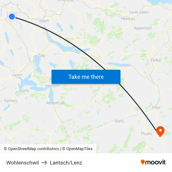 Wohlenschwil to Lantsch/Lenz map
