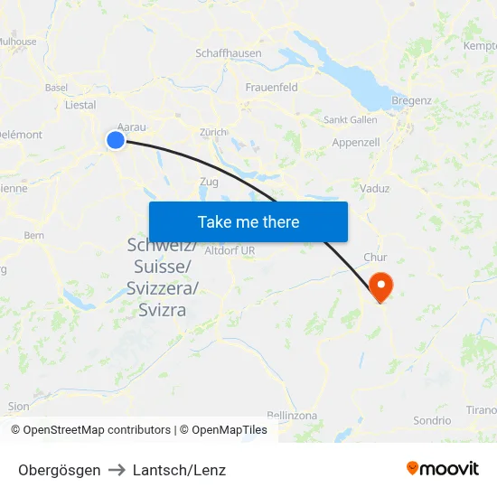 Obergösgen to Lantsch/Lenz map
