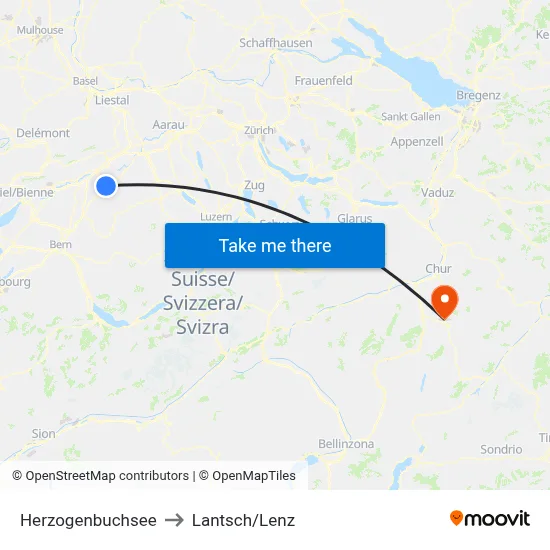 Herzogenbuchsee to Lantsch/Lenz map