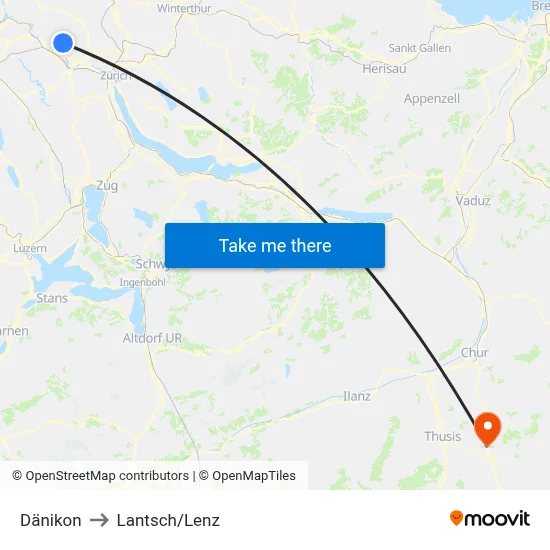 Dänikon to Lantsch/Lenz map