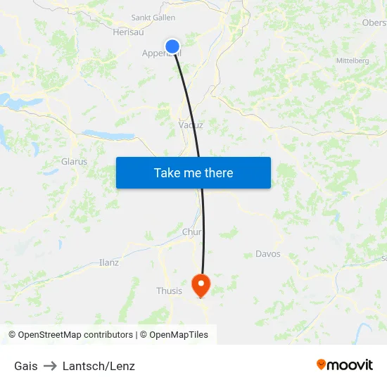 Gais to Lantsch/Lenz map