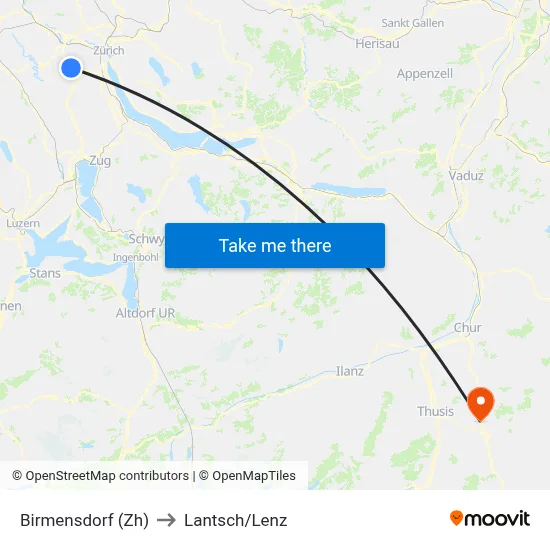 Birmensdorf (Zh) to Lantsch/Lenz map