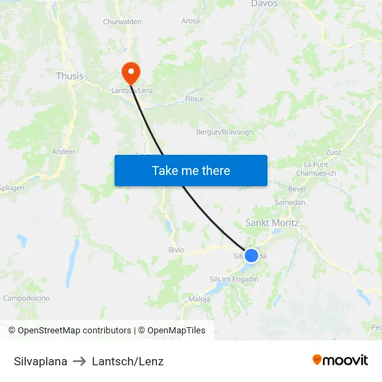 Silvaplana to Lantsch/Lenz map