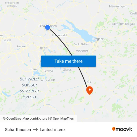 Schaffhausen to Lantsch/Lenz map