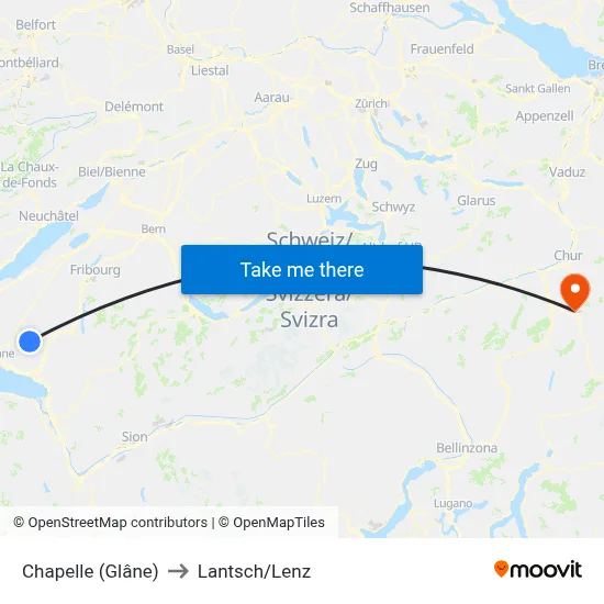 Chapelle (Glâne) to Lantsch/Lenz map